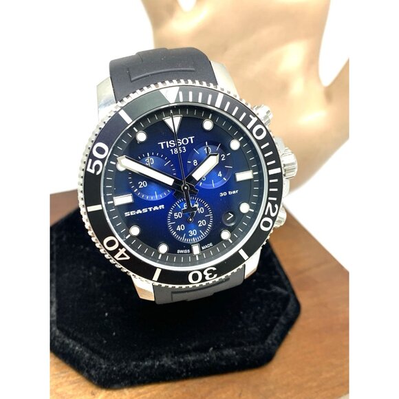 Tissot Men's Watch Seastar Chronograph Swiss Quartz Black Blue T1204171704100 - Picture 14 of 15